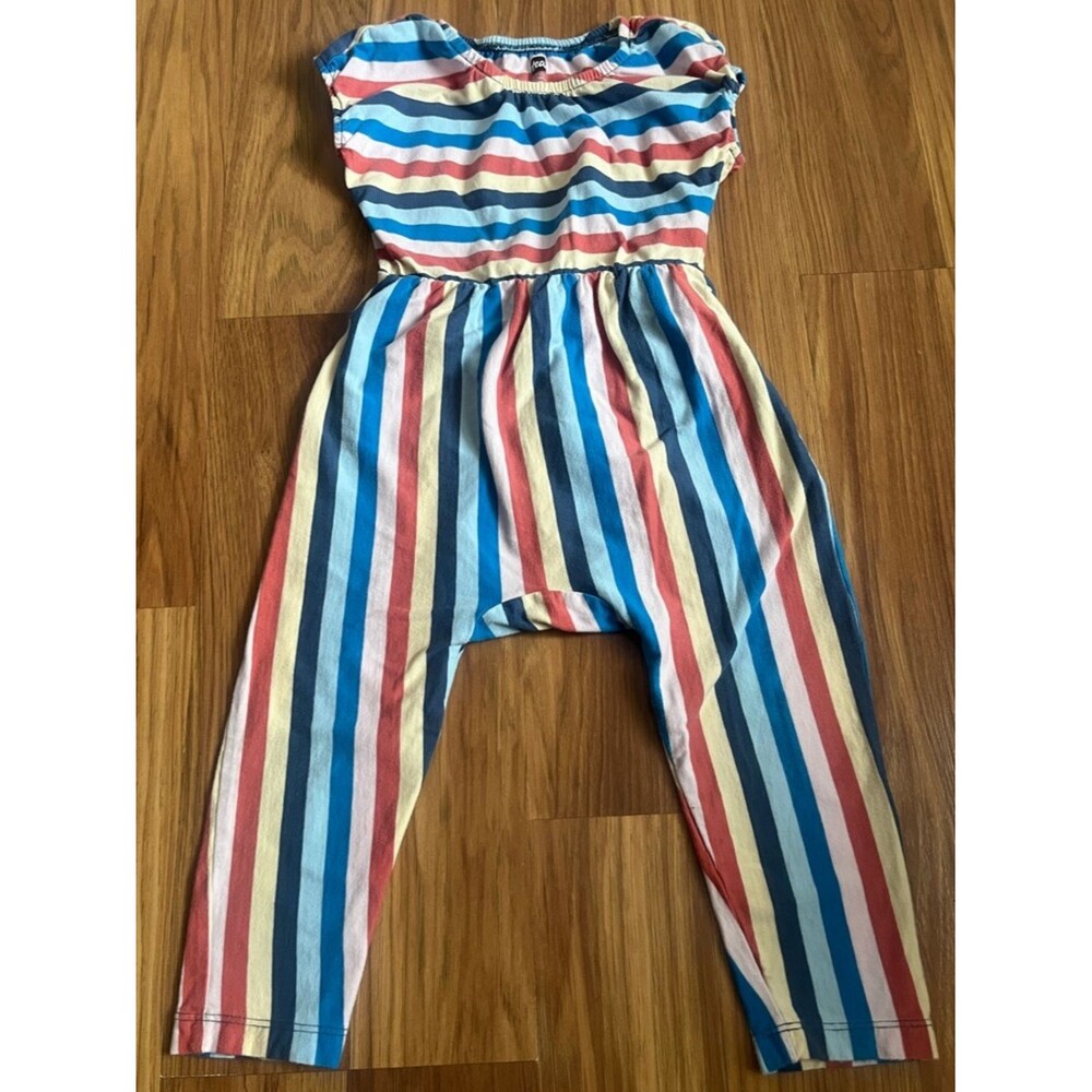 Tea Collection Striped "Envelope Back" Romper Colorful Multi-Stripe Size 18-24M